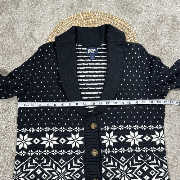 Lands’ End Women’s Wool Blend Cozy Lofty Jacquard Shawl Cardigan Sweater Black S - Picture 12 of 13